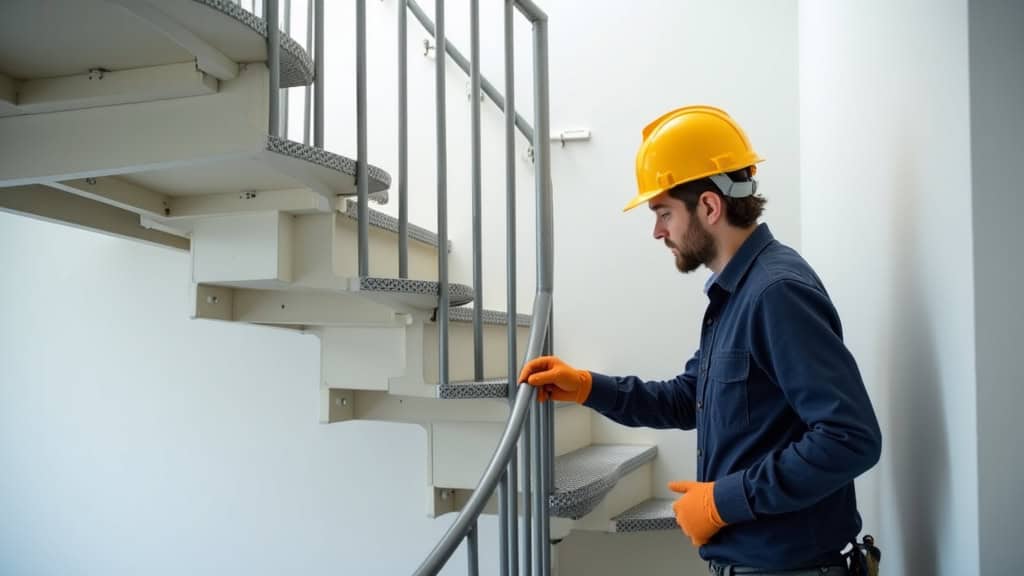 Technicien en train d’installer un monte-escalier à Sainte-Foy-de-Peyrolières