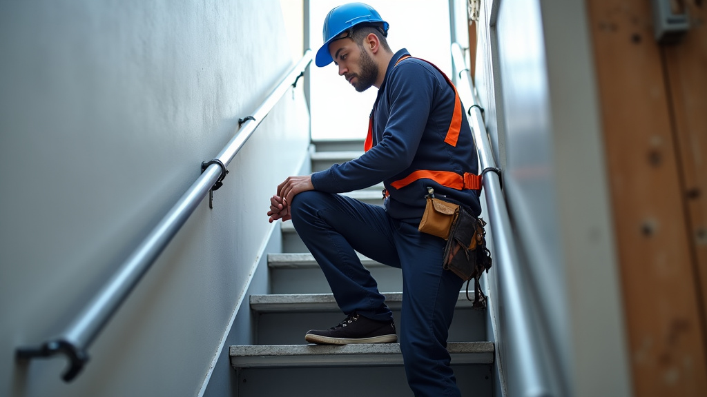 Technicien en train d’installer un monte-escalier à Sarcelles