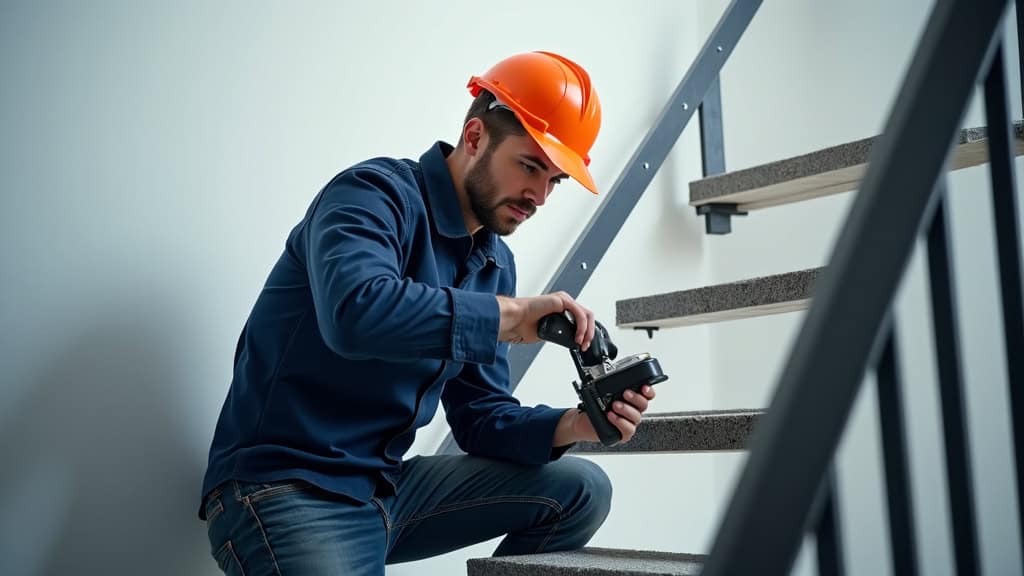 Technicien en train d’installer un monte-escalier à Thairé