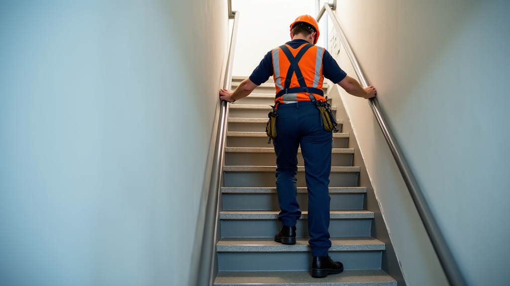 Technicien en train d’installer un monte-escalier à Voivres-lès-le-Mans