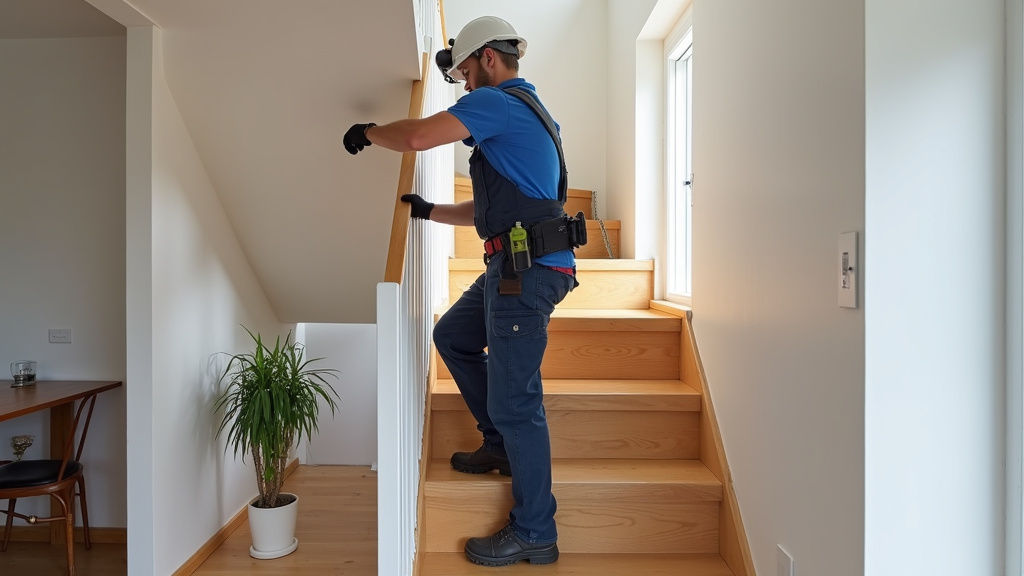 Technicien en train d’installer un monte-escalier chez un particulier à Méreau