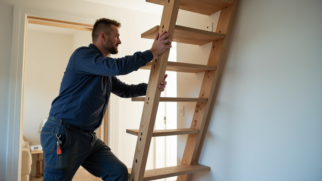 Technicien en train d’installer un monte-escalier dans la Sarthe