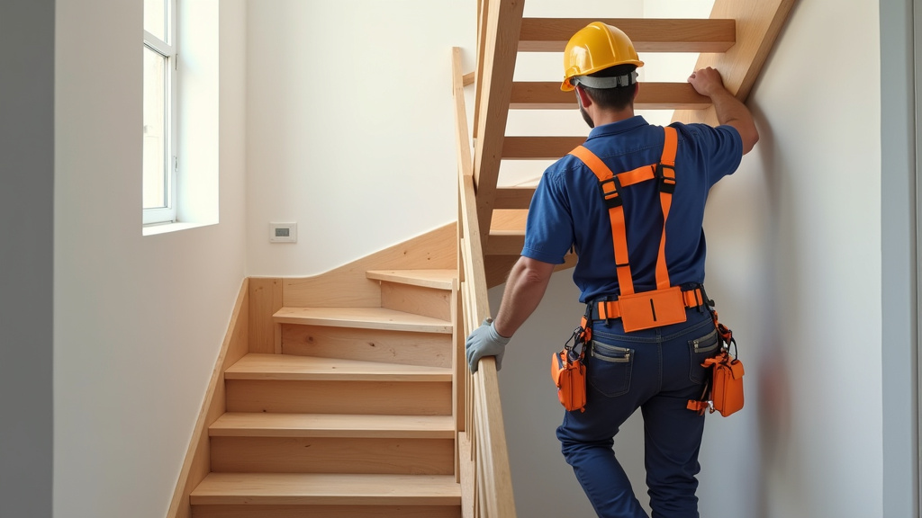 Technicien en train d’installer un monte-escalier dans un escalier à Angoulême
