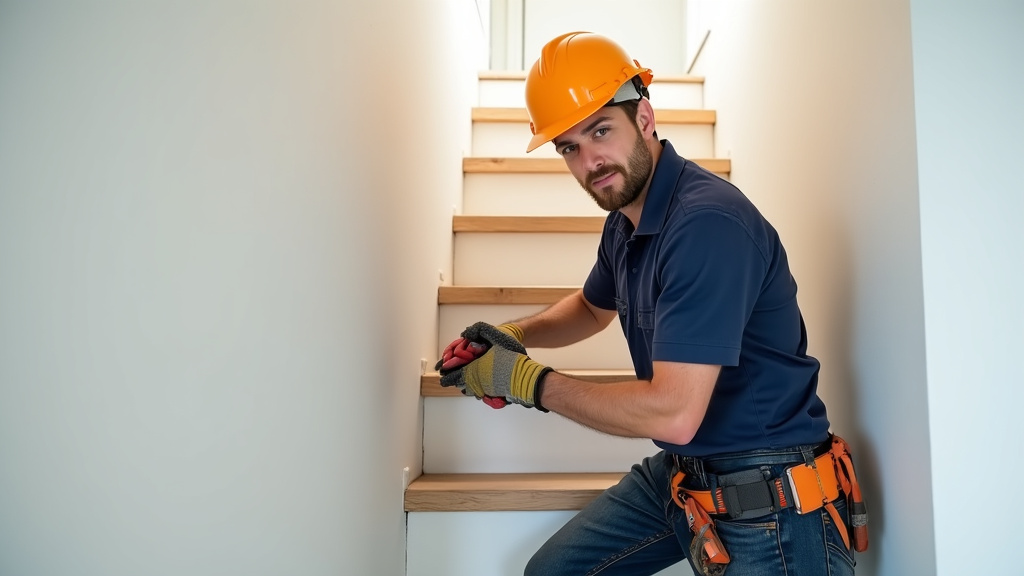 Technicien en train d’installer un monte-escalier dans une habitation à Bessan