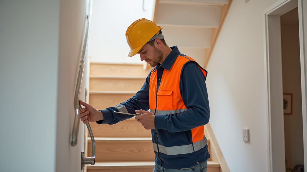 Technicien en train d’installer un monte-escalier dans une habitation à Cernay