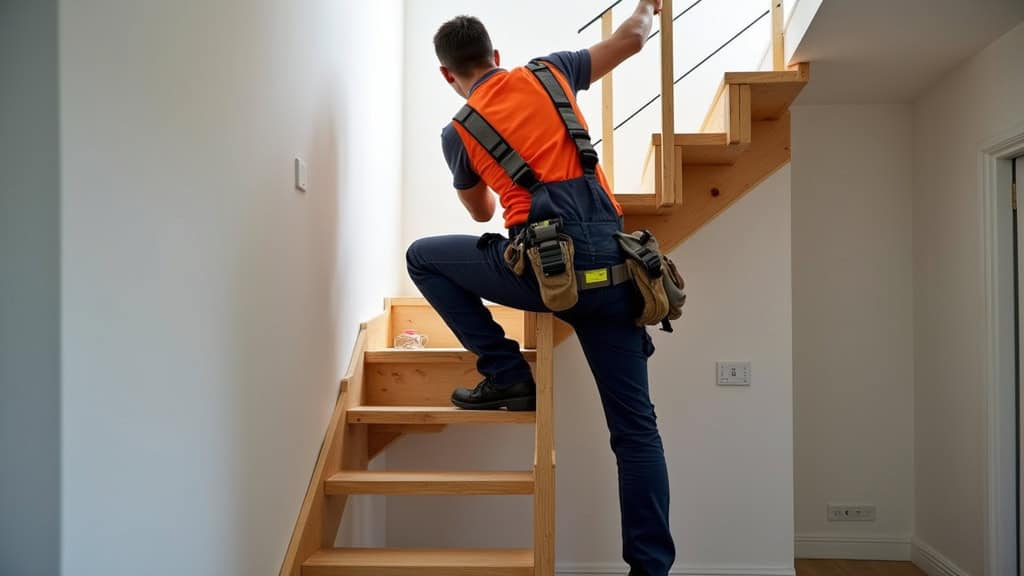 Technicien en train d’installer un monte-escalier dans une habitation à Clichy