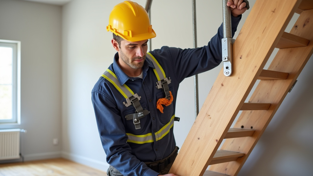 Technicien en train d’installer un monte-escalier dans une habitation à Rœulx