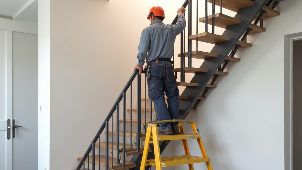 Technicien en train d’installer un monte-escalier dans une maison à Arnouville