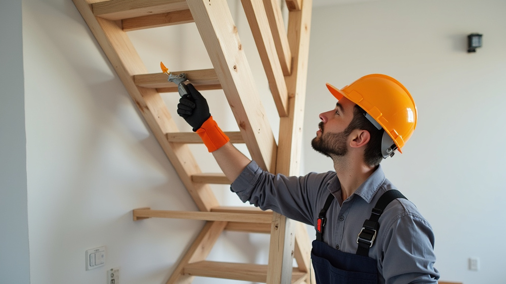 Technicien en train d’installer un monte-escalier dans une maison à Beaucourt