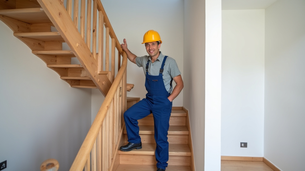 Technicien en train d’installer un monte-escalier dans une maison à Belcodène