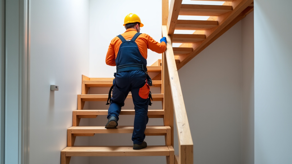 Technicien en train d’installer un monte-escalier dans une maison à Bonneval