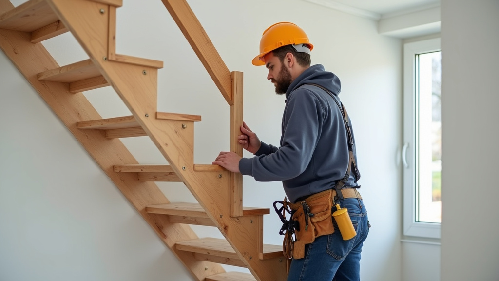 Technicien en train d’installer un monte-escalier dans une maison à Calmont