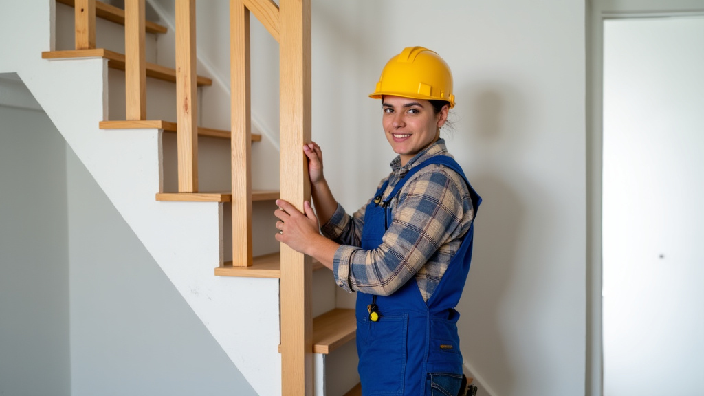 Technicien en train d’installer un monte-escalier dans une maison à Castries, avec matériel professionnel