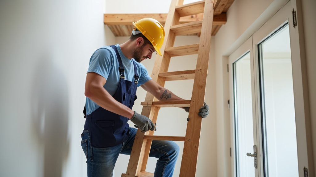Technicien en train d’installer un monte-escalier dans une maison à Chaillac-sur-Vienne