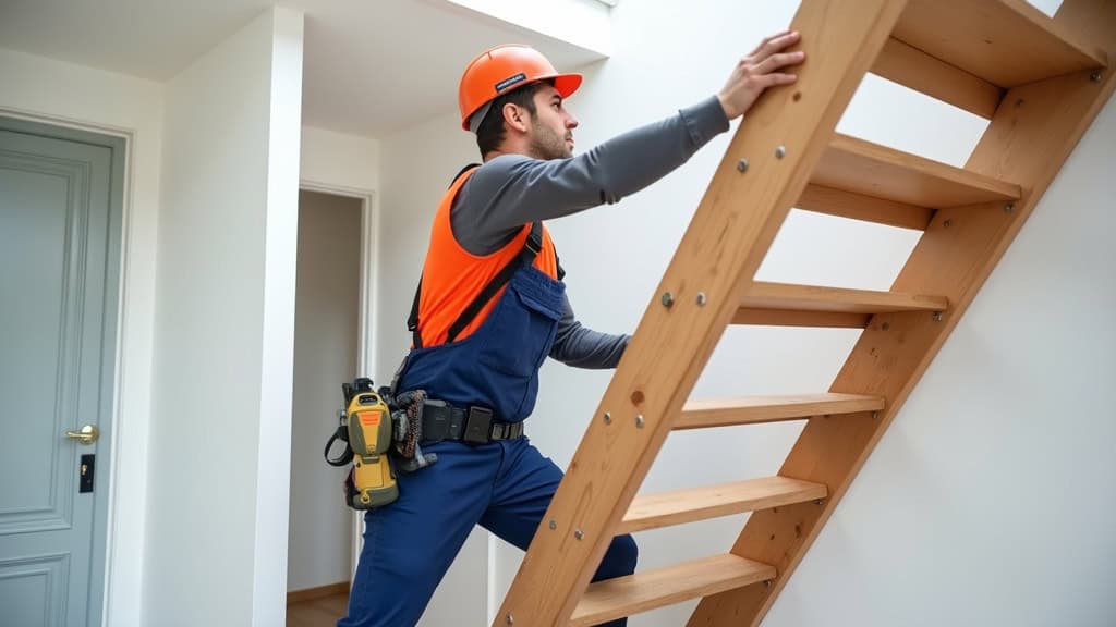 Technicien en train d’installer un monte-escalier dans une maison à Chennevières-sur-Marne