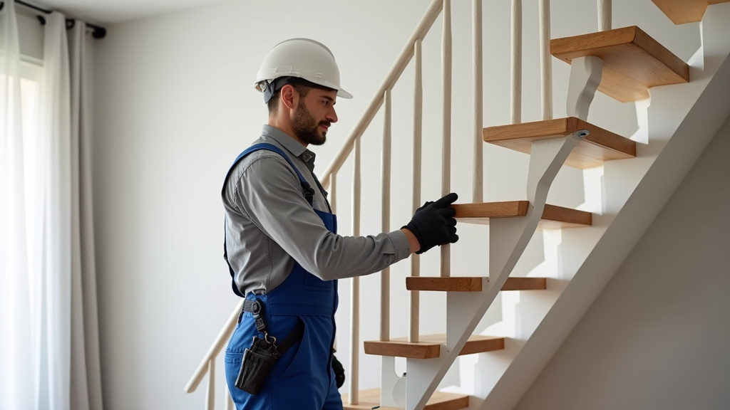 Technicien en train d’installer un monte-escalier dans une maison à Demigny