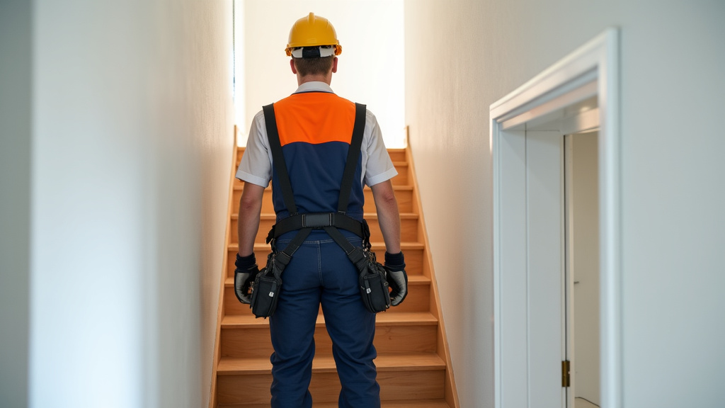 Technicien en train d’installer un monte-escalier dans une maison à Dialan sur Chaîne