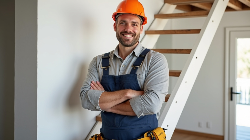Technicien en train d’installer un monte-escalier dans une maison à Donchery