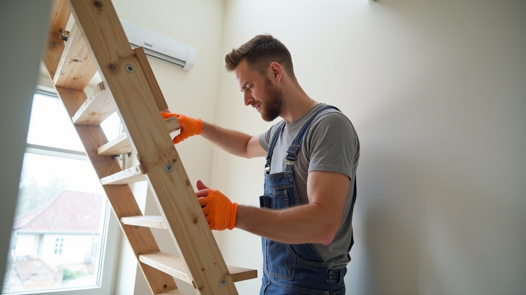 Technicien en train d’installer un monte-escalier dans une maison à Feytiat