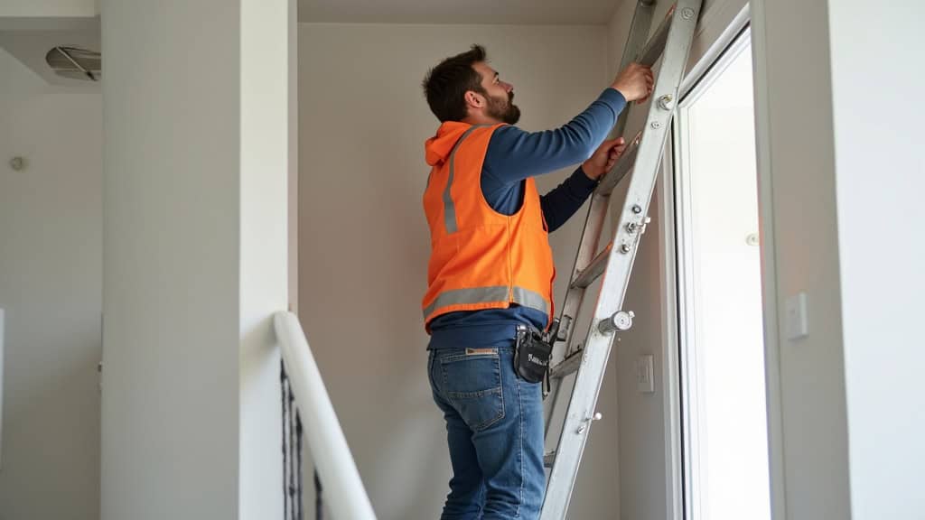 Technicien en train d’installer un monte escalier dans une maison à Flayosc