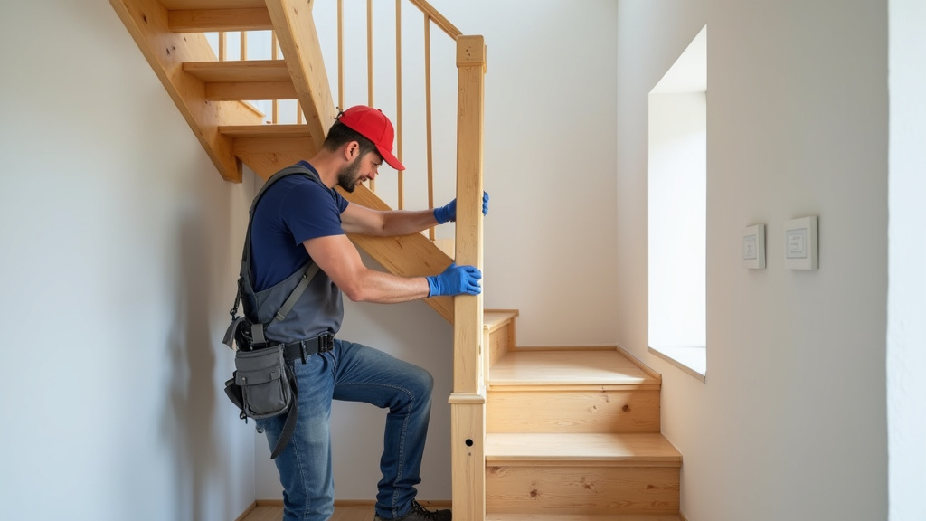 Technicien en train d’installer un monte-escalier dans une maison à Geispolsheim