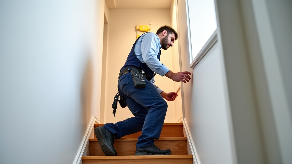 Technicien en train d’installer un monte-escalier dans une maison à Jonquières-Saint-Vincent