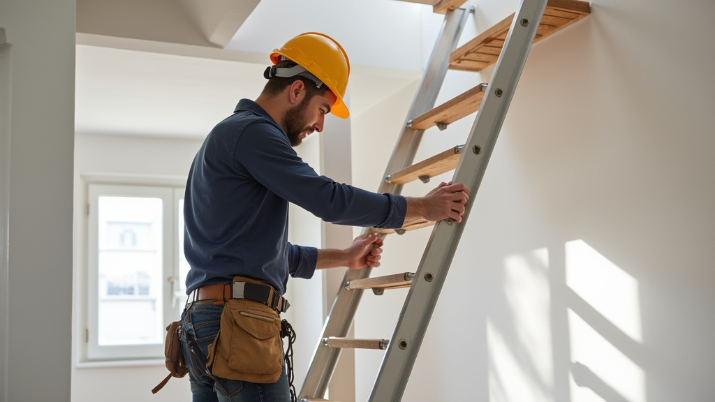 Technicien en train d’installer un monte-escalier dans une maison à La Baconnière