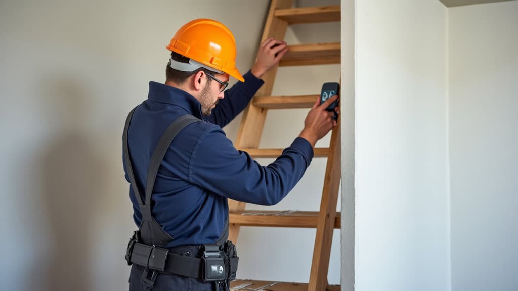 Technicien en train d’installer un monte-escalier dans une maison à Le Barcarès