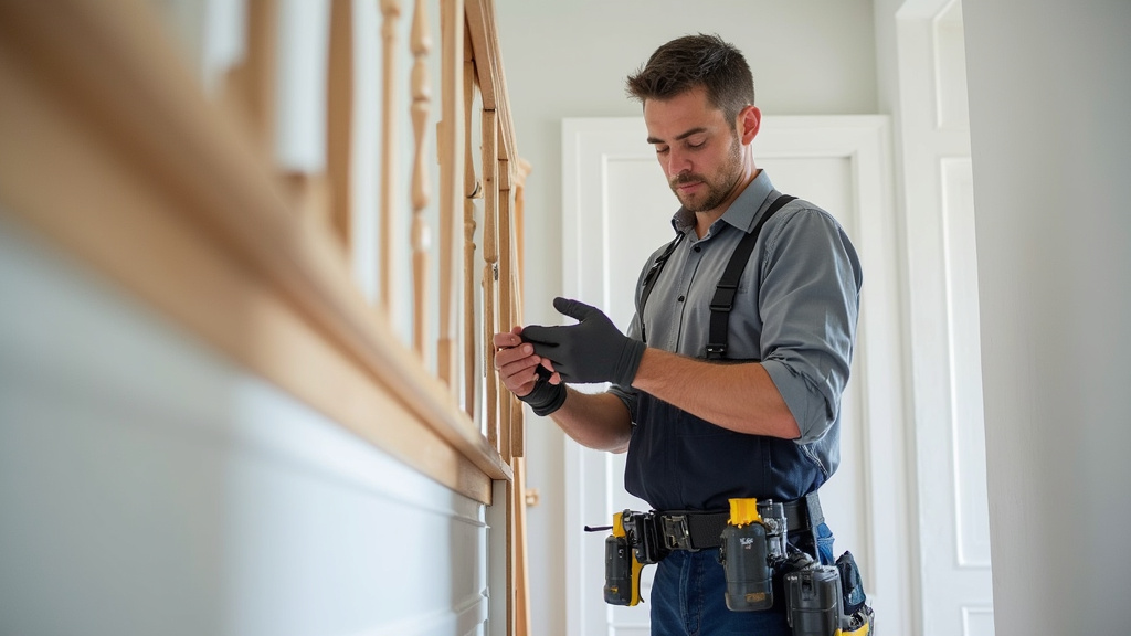 Technicien en train d’installer un monte-escalier dans une maison à Lège-Cap-Ferret