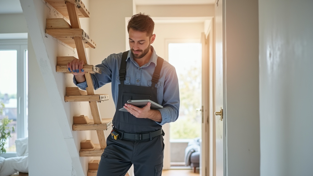 Technicien en train d’installer un monte-escalier dans une maison à Lieusaint