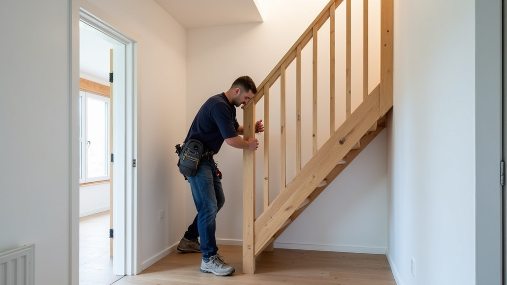 Technicien en train d’installer un monte-escalier dans une maison à Mons