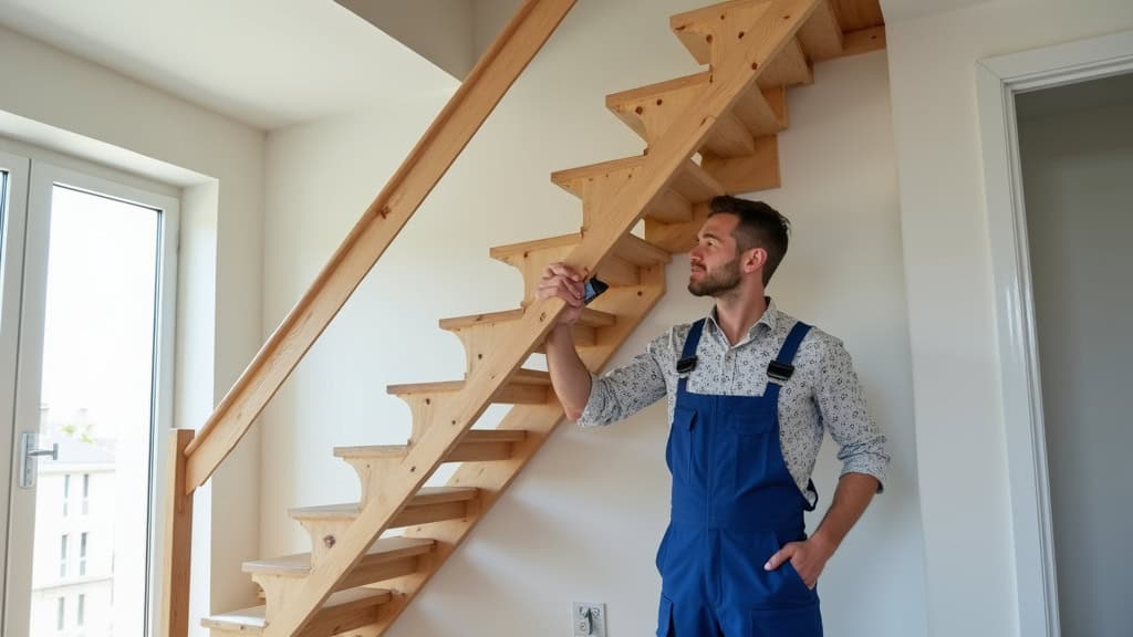 Technicien en train d’installer un monte-escalier dans une maison à Montbazon
