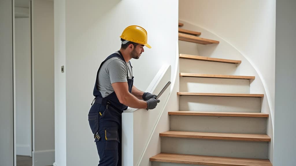 Technicien en train d’installer un monte-escalier dans une maison à Montsoult