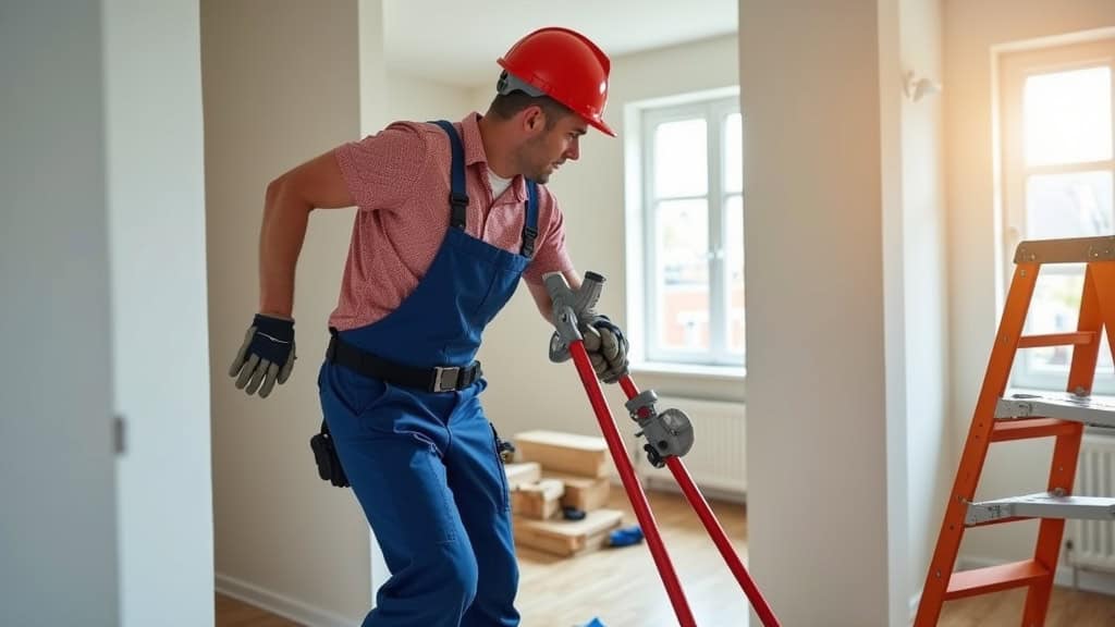 Technicien en train d’installer un monte-escalier dans une maison à Orschwihr