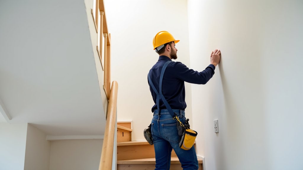 Technicien en train d’installer un monte-escalier dans une maison à Puymoyen