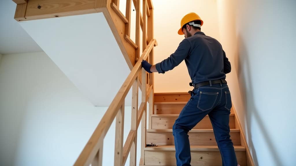 Technicien en train d’installer un monte-escalier dans une maison à Saint-Gervais-les-Bains