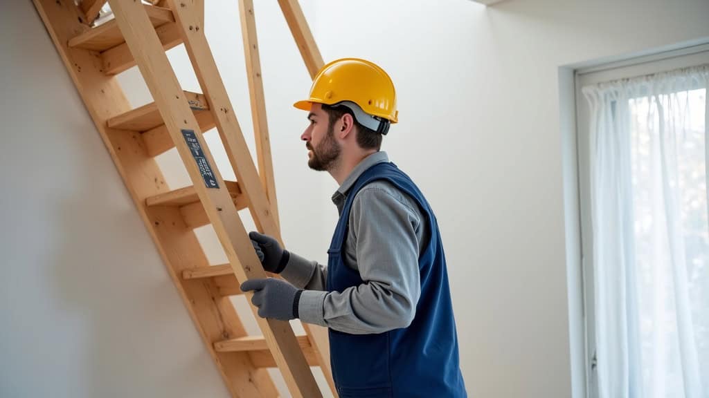 Technicien en train d’installer un monte-escalier dans une maison à Seingbouse