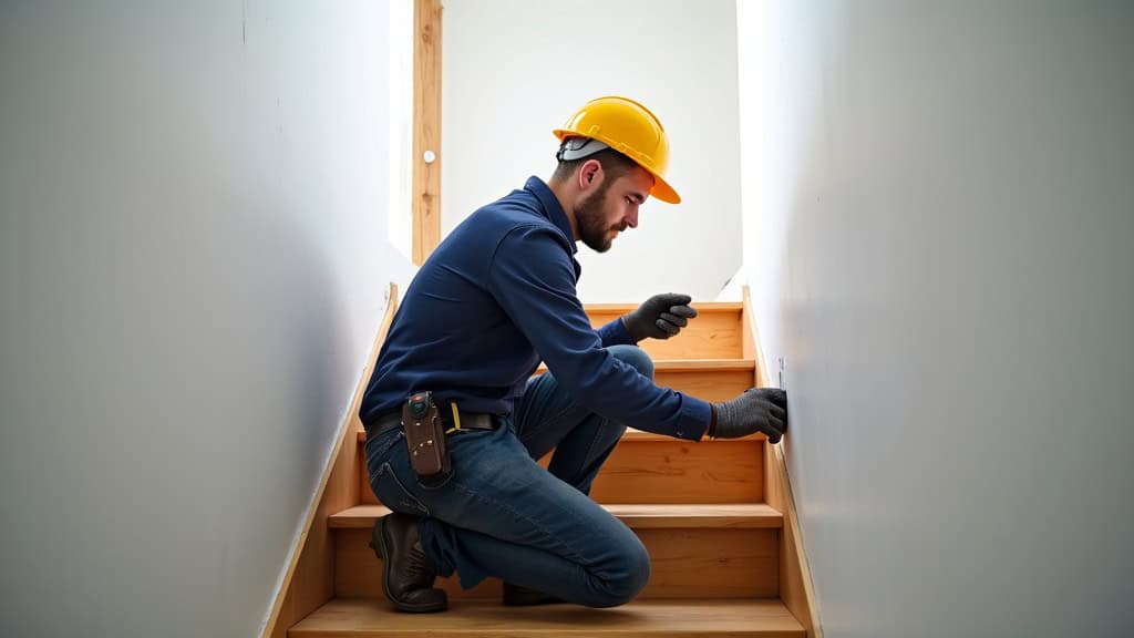 Technicien en train d’installer un monte-escalier dans une maison à Sornay