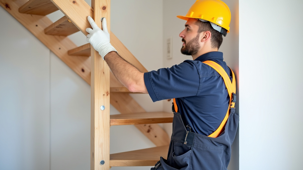 Technicien en train d’installer un monte-escalier dans une maison à Talloires-Montmin