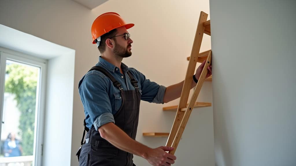 Technicien en train d’installer un monte-escalier dans une maison à Venasque