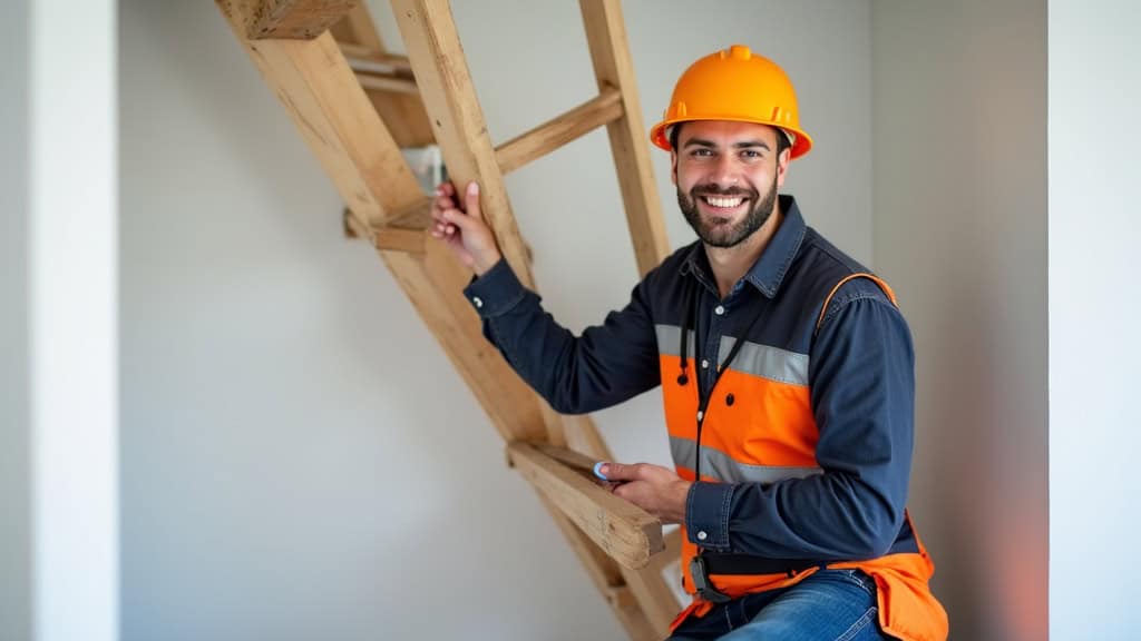 Technicien en train d’installer un monte escalier dans une maison à Viviez