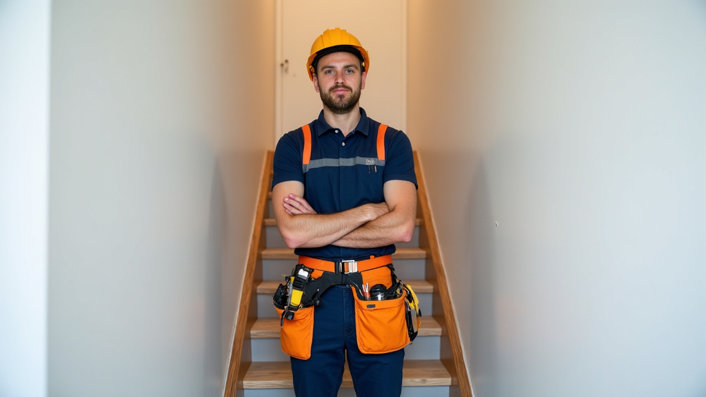 Technicien en train d’installer un monte-escalier dans une maison à Volgelsheim, avec outils et matériel de pose
