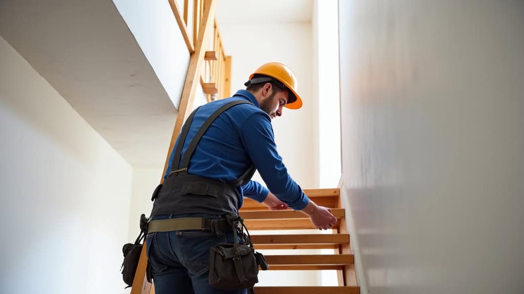 Technicien en train d’installer un monte-escalier dans une maison d’Arcangues