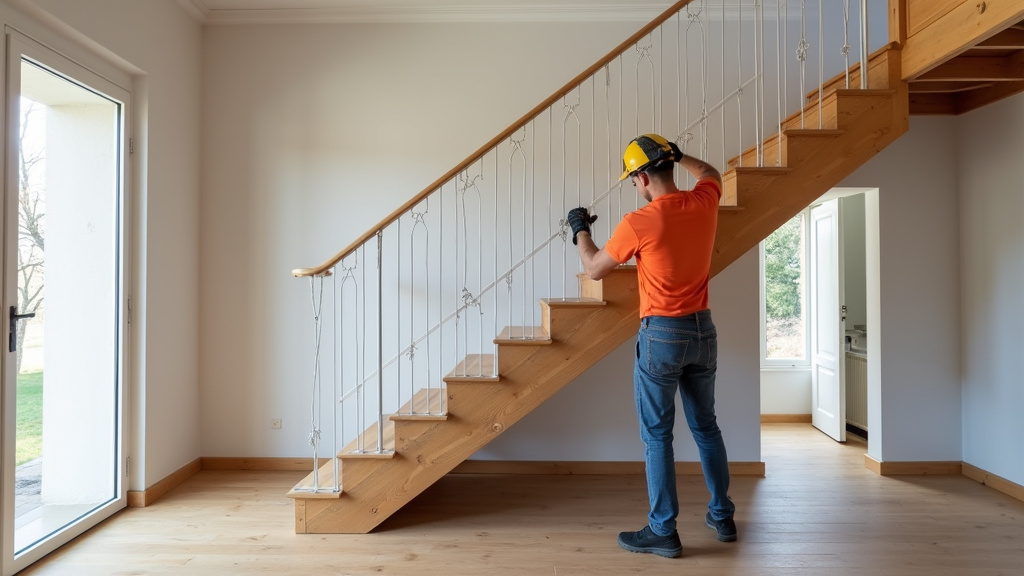 Technicien en train d’installer un monte-escalier dans une maison de Baillargues