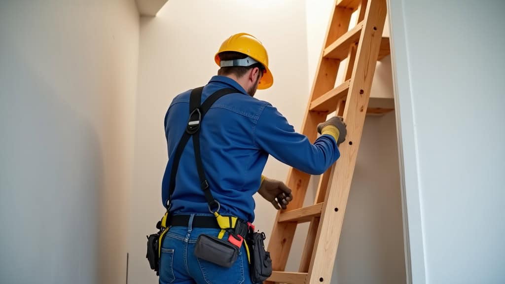 Technicien en train d’installer un monte-escalier dans une maison de Bastelicaccia