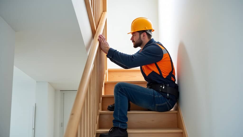 Technicien en train d’installer un monte-escalier dans une maison de Grignols