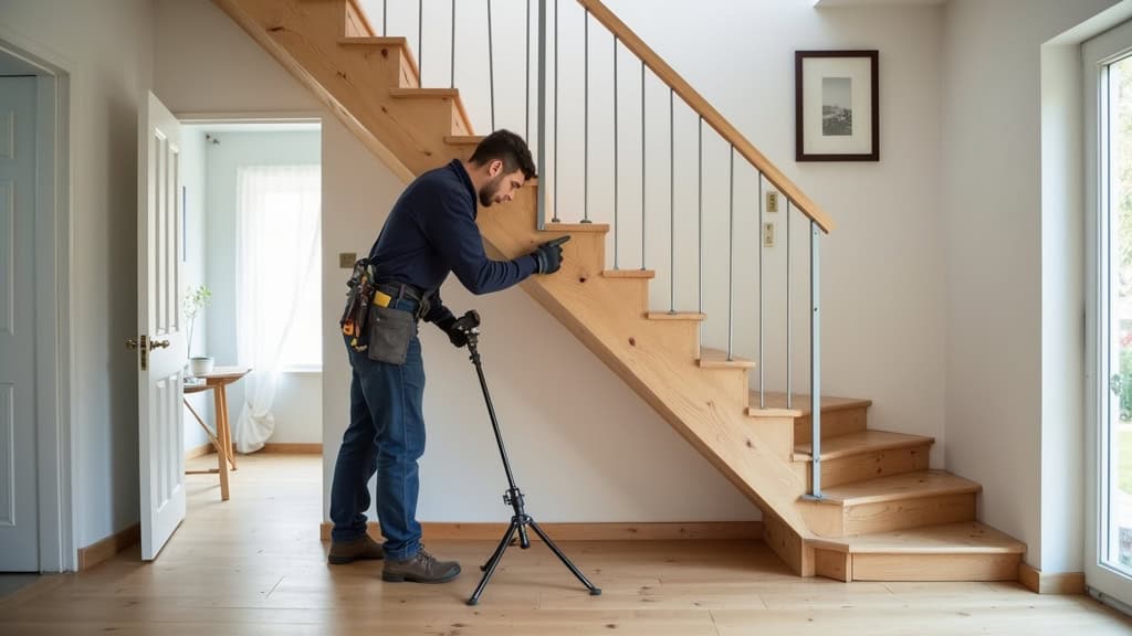 Technicien en train d’installer un monte-escalier dans une maison de Le Robert