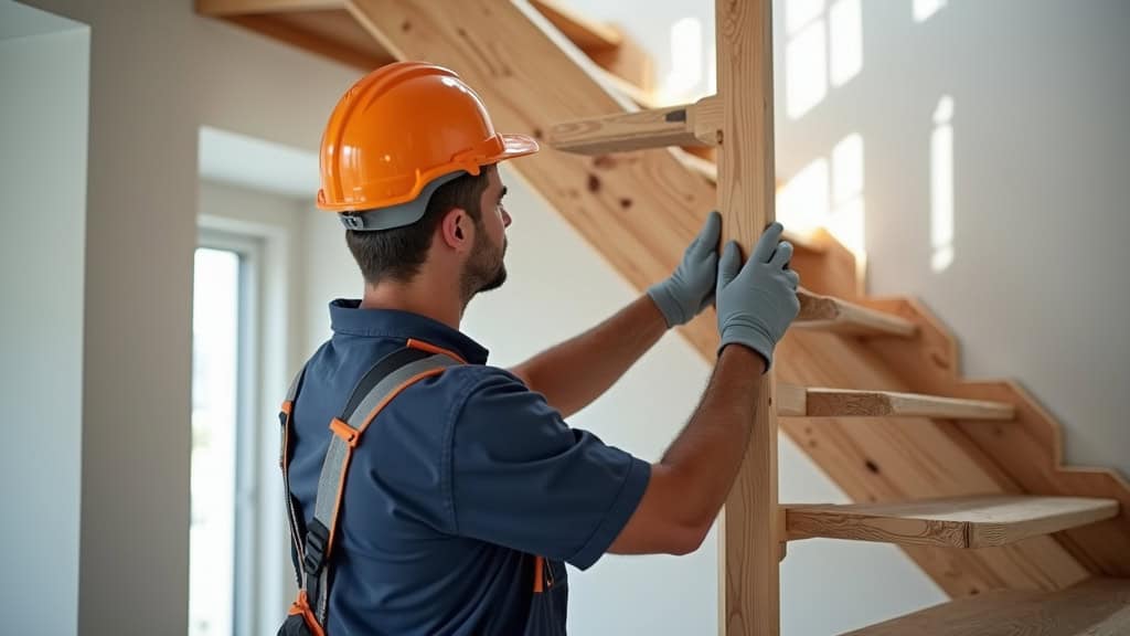 Technicien en train d’installer un monte-escalier dans une maison de Nanteuil-lès-Meaux
