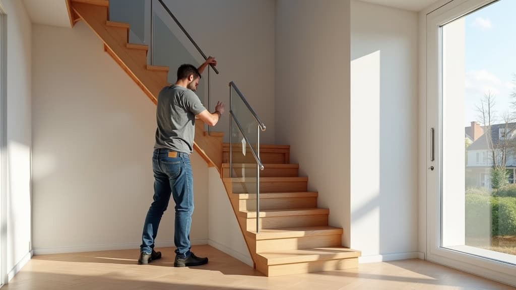 Technicien en train d’installer un monte-escalier dans une maison de Nézignan-l