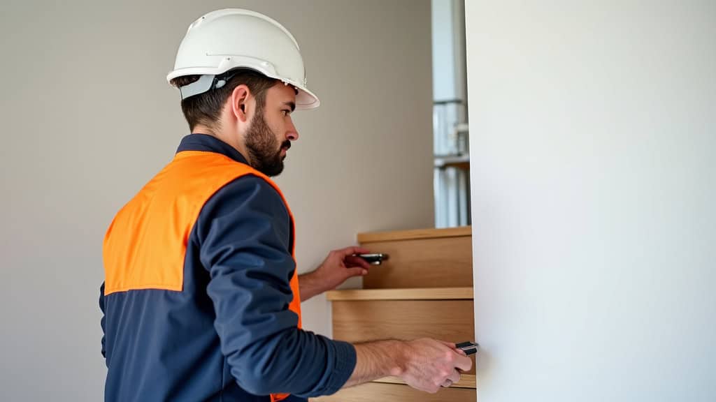 Technicien en train d’installer un monte-escalier dans une maison de Saillans